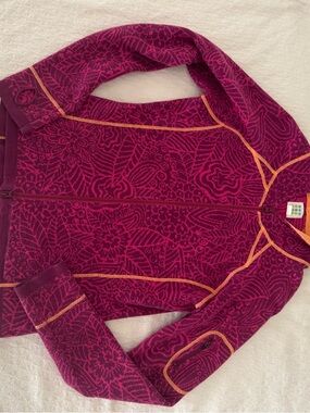 Title Nine Magenta Floral Knit Jacket with Orange Trim